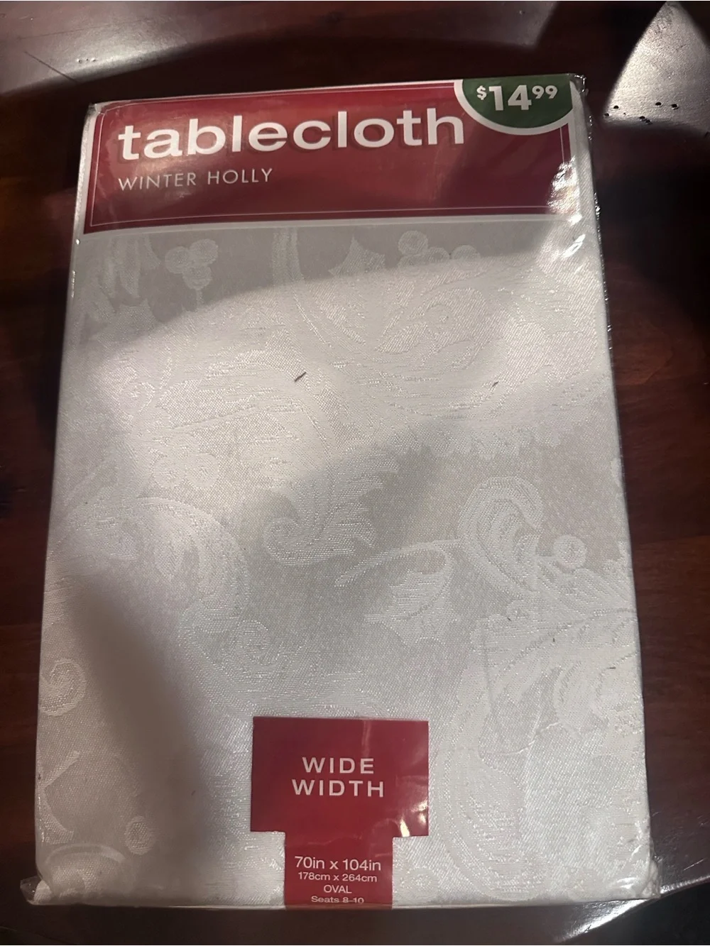 Winter Holly Wide Width White Tablecloth